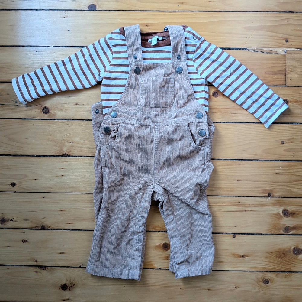 Cord Overalls And Long Sleeve Shirt Set